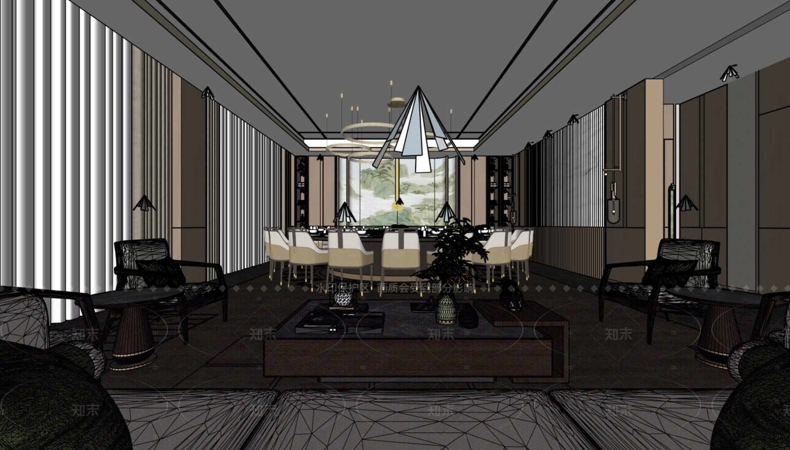 现代新中式包厢SU模型下载【ID:1206777775】
