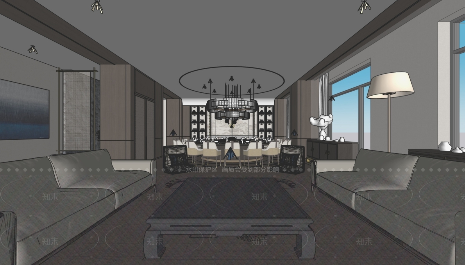 现代新中式包厢SU模型下载【ID:1206778263】