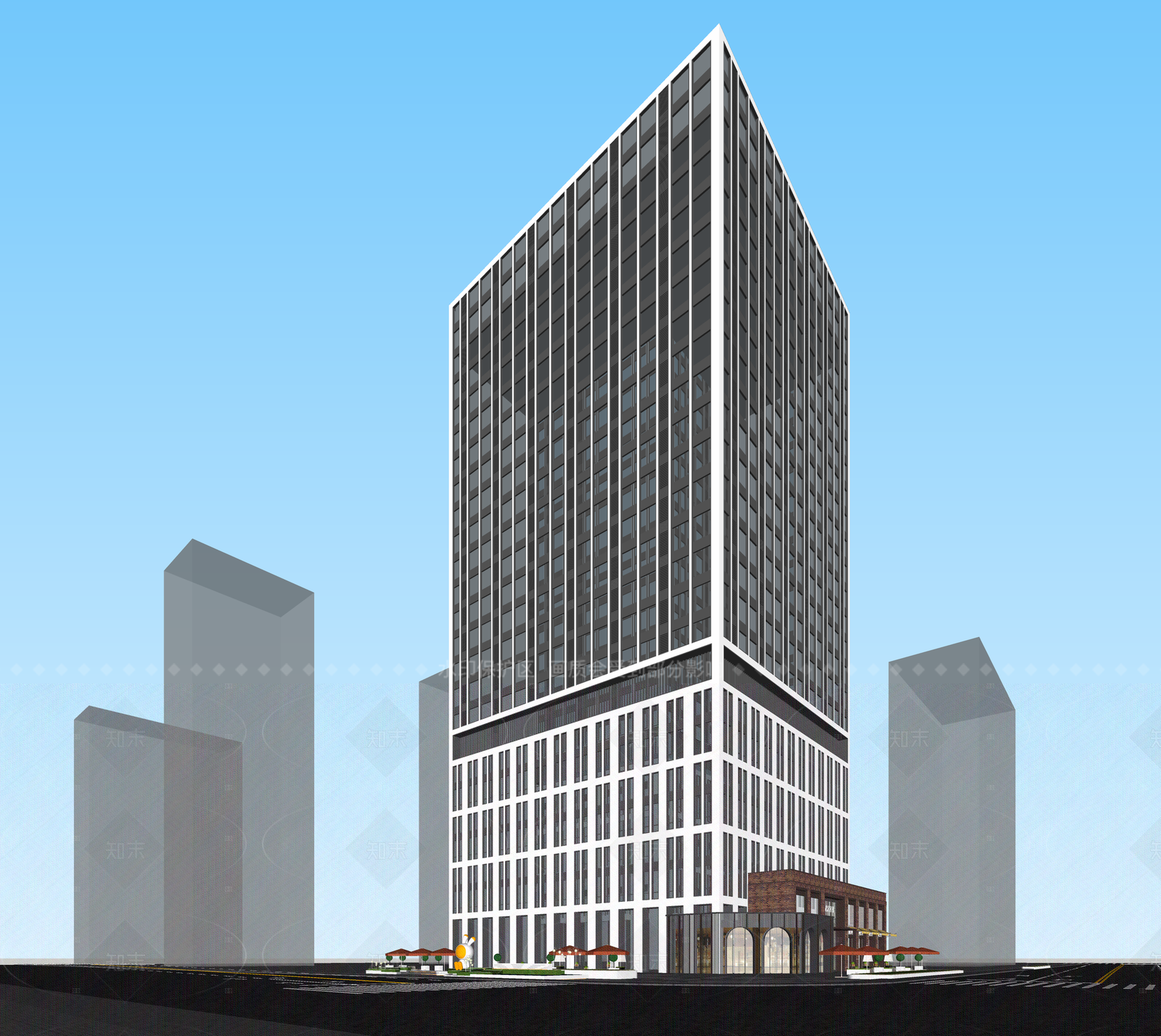 现代酒店建筑SU模型下载【ID:1206790585】