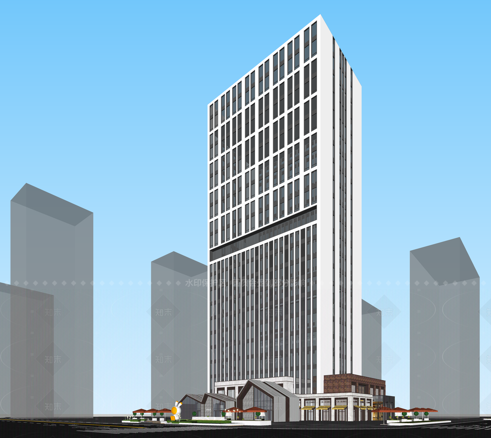现代酒店建筑SU模型下载【ID:1206790641】