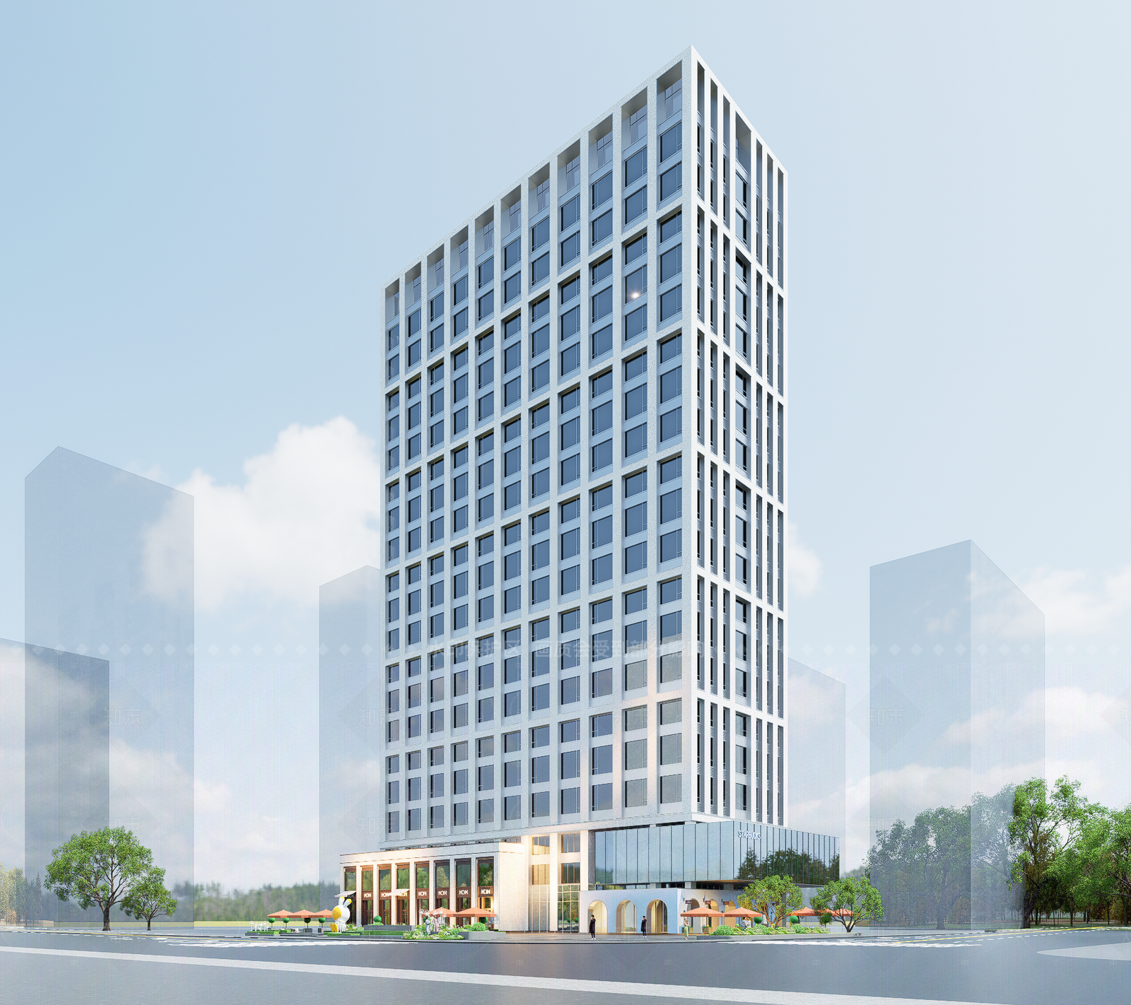 现代酒店建筑SU模型下载【ID:1206790786】