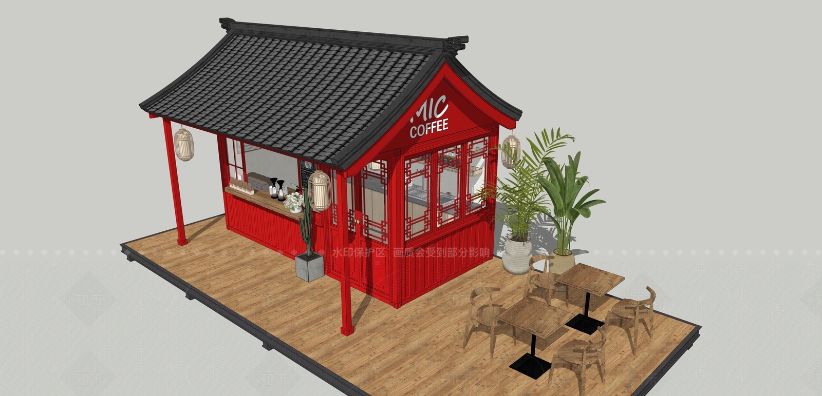 新中式咖啡厅SU模型下载【ID:1206793805】