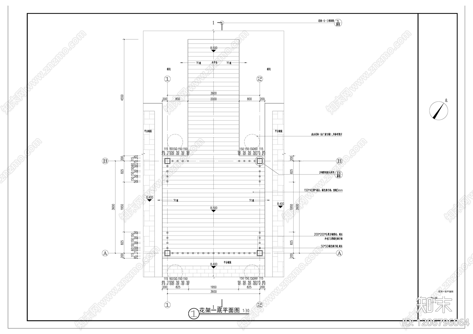 现代中式亭子cad施工图下载【ID:1206796064】