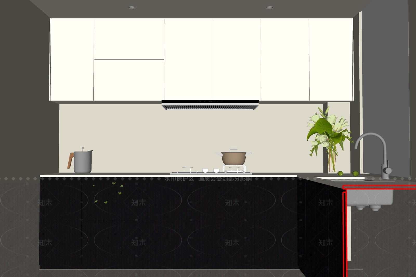 现代封闭式厨房SU模型下载【ID:1206798895】