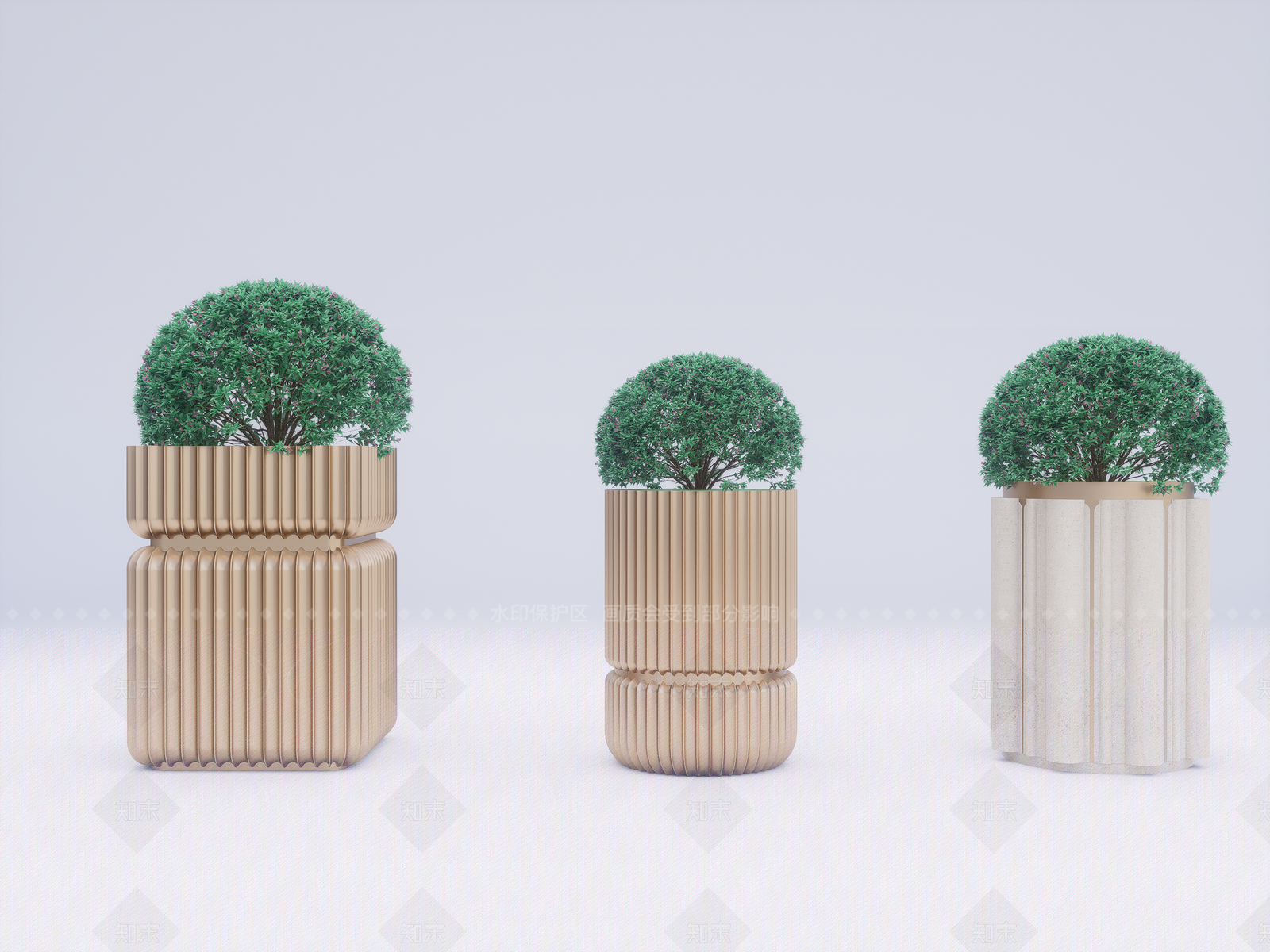 现代花钵花器SU模型草图