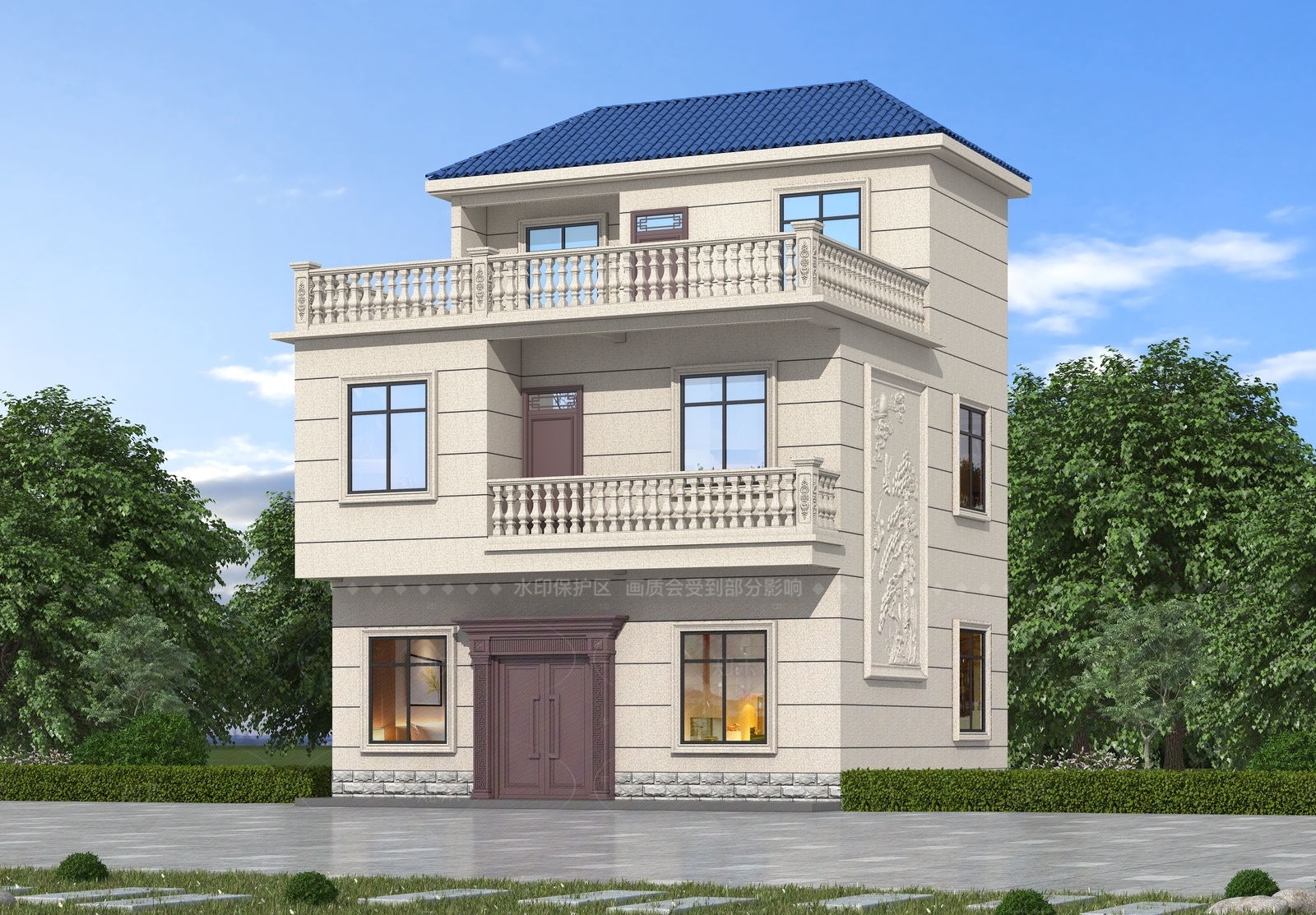 简欧简约独栋别墅3D模型下载【ID:1206805352】