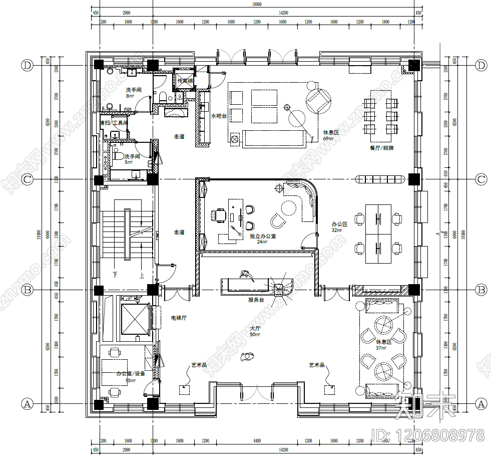 现代轻奢整体办公空间cad施工图下载【ID:1206808978】