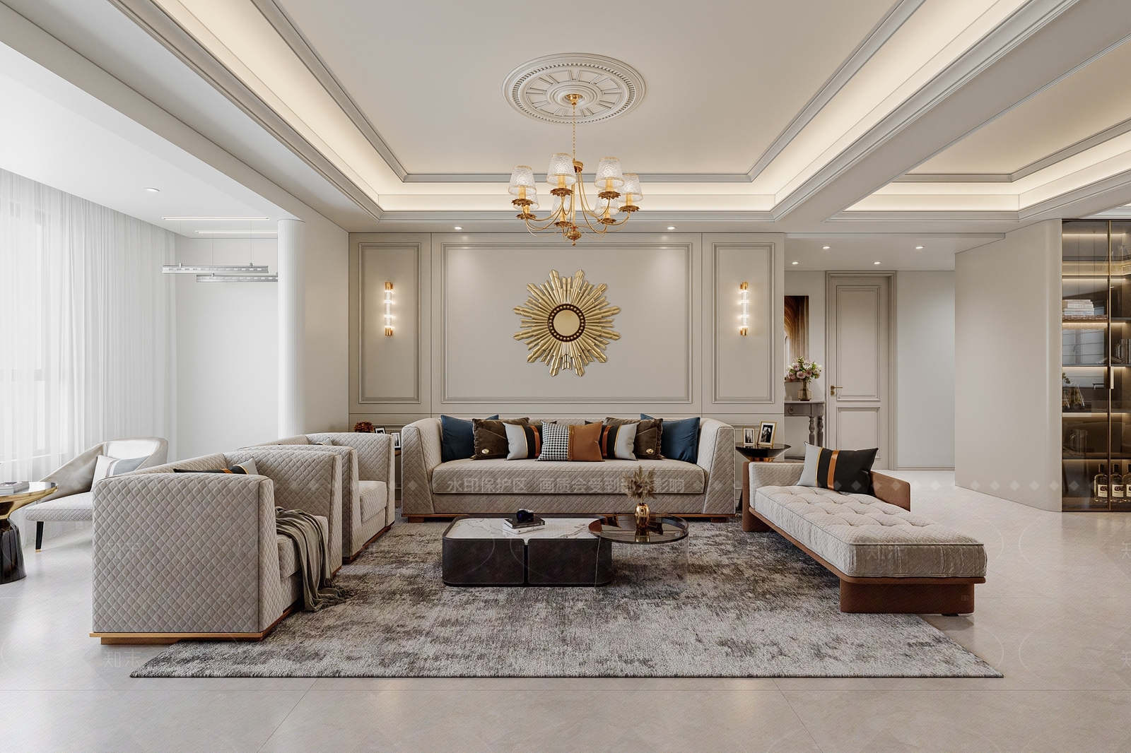 现代美式家居客厅3D模型下载【ID:1206809178】