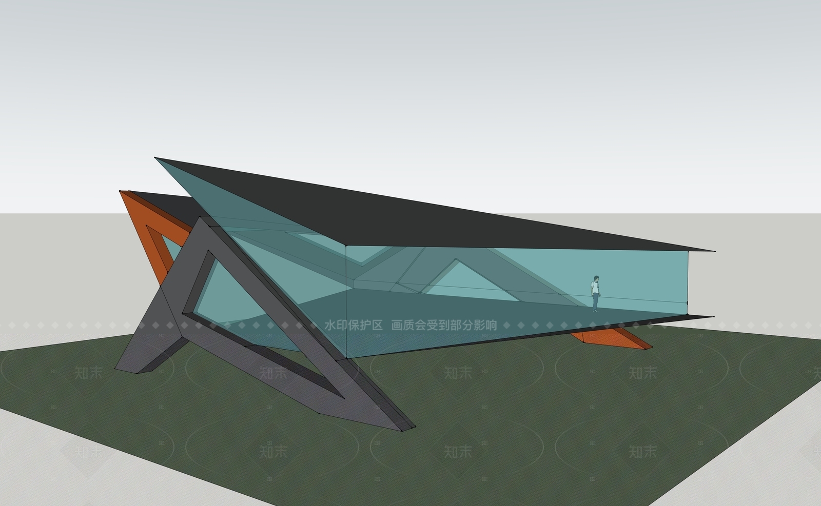 现代简约展览馆建筑SU模型下载【ID:1206810659】