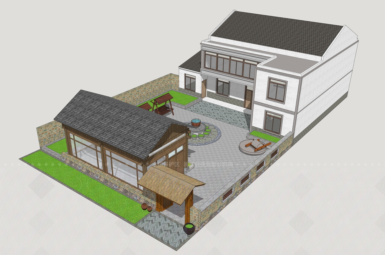 新中式乡村庭院SU模型下载【ID:1206810804】