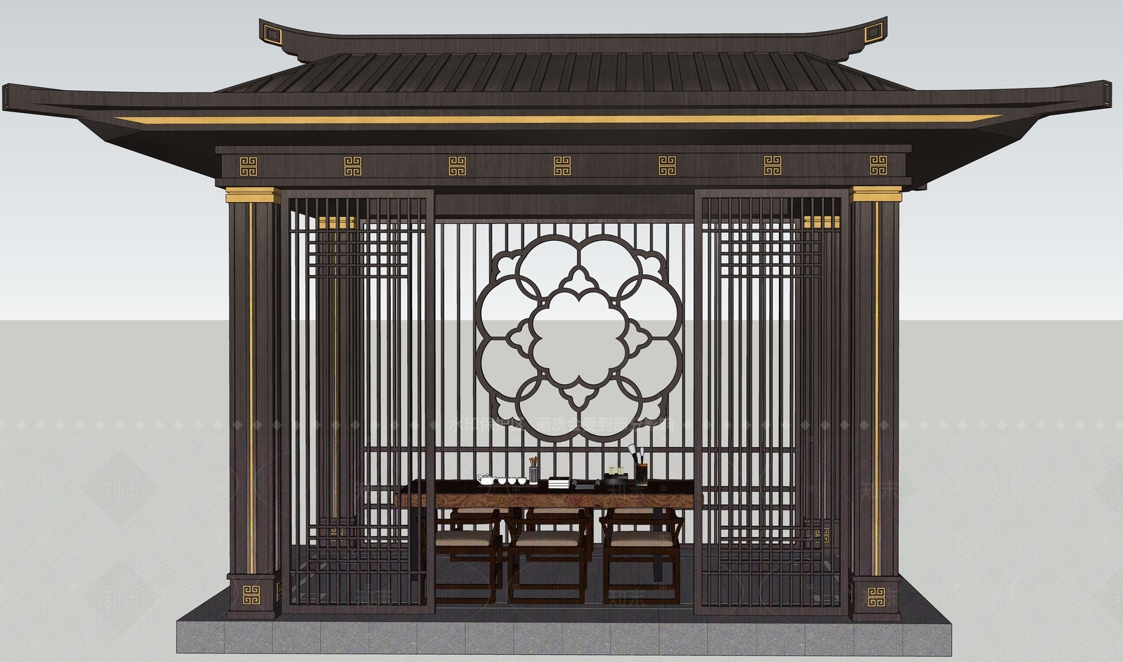 新中式亭子SU模型下载【ID:1206811069】