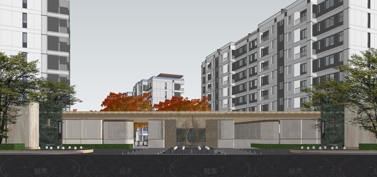 现代小区景观SU模型下载【ID:1206812599】