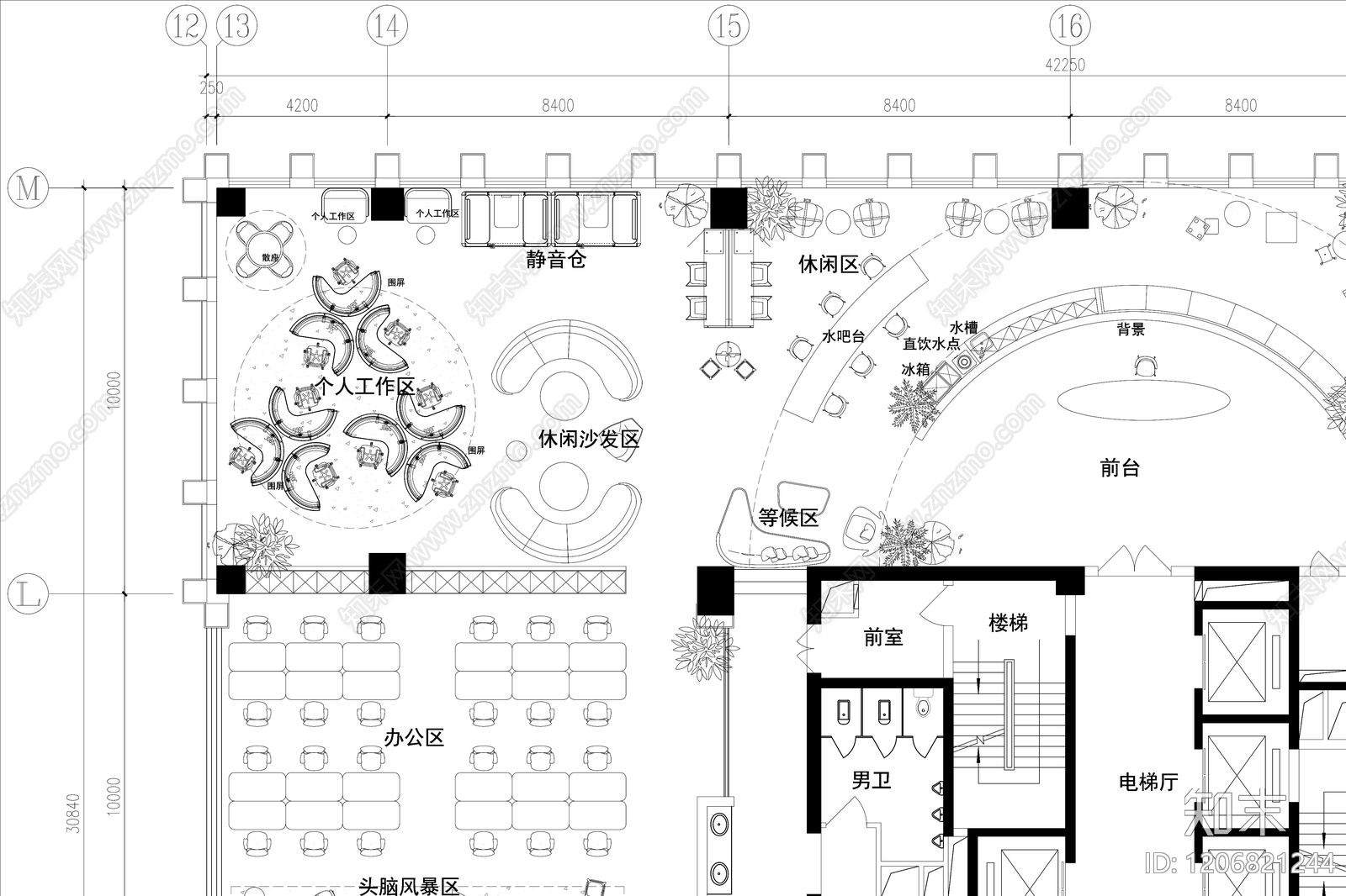 现代开放办公室cad施工图下载【ID:1206821244】