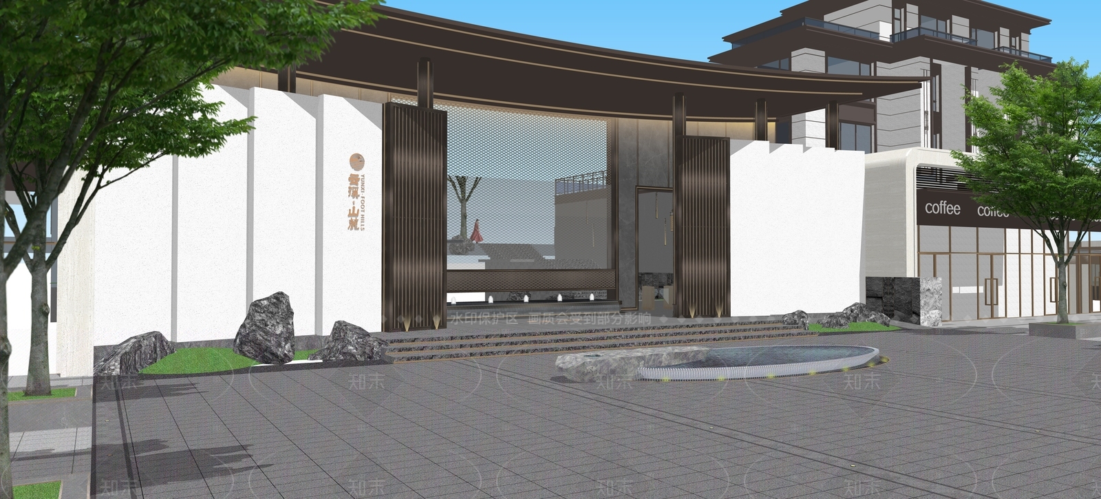 新中式侘寂入口大门SU模型下载【ID:1206828377】
