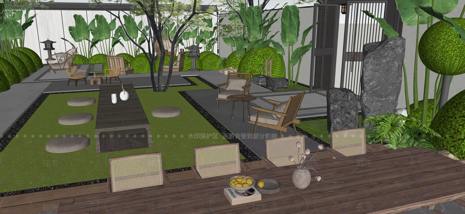 现代新中式别墅庭院SU模型下载【ID:1206828922】