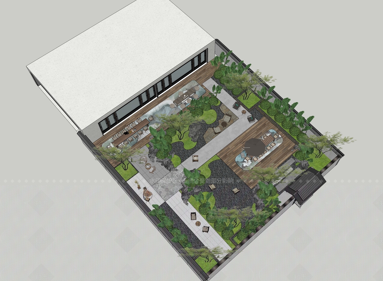 现代新中式别墅庭院SU模型下载【ID:1206828985】