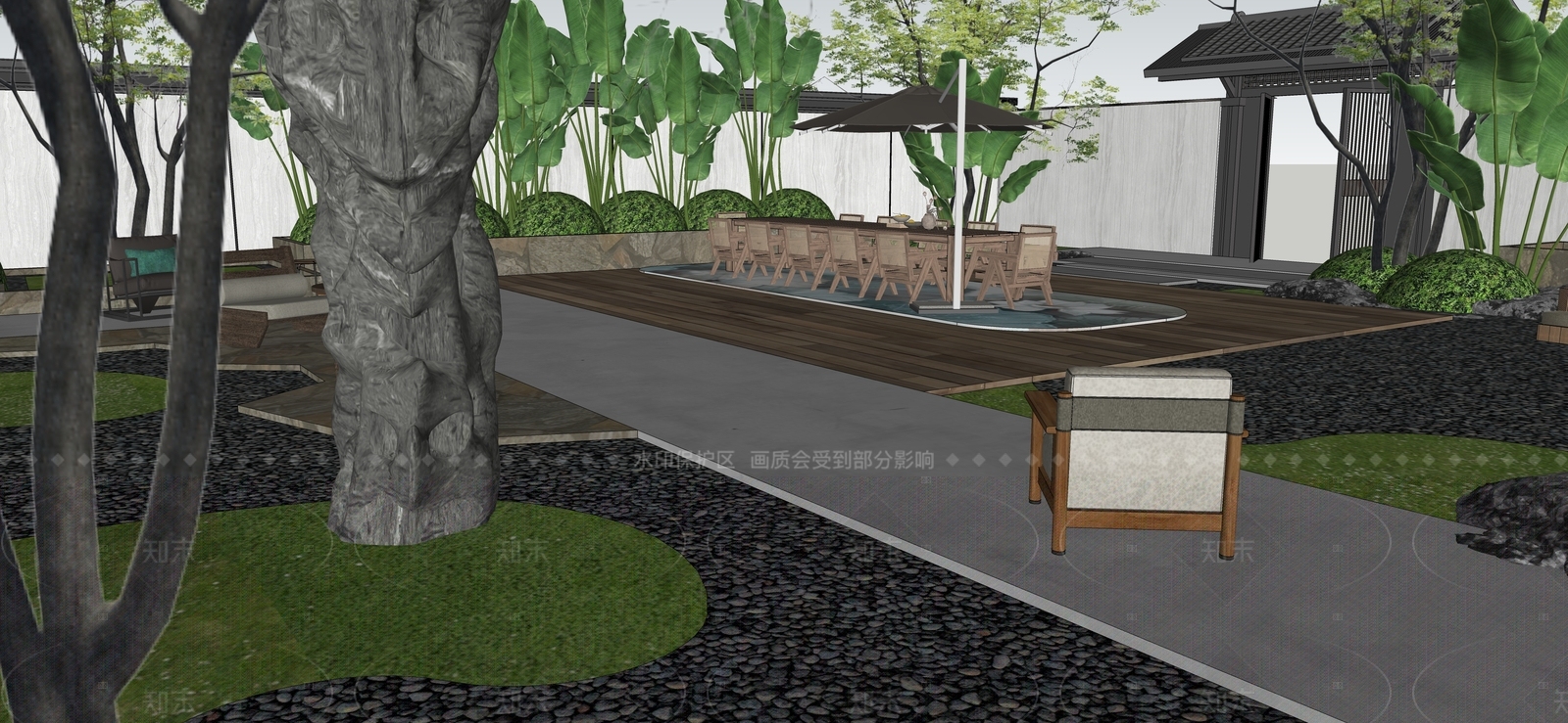 现代新中式别墅庭院SU模型下载【ID:1206828985】