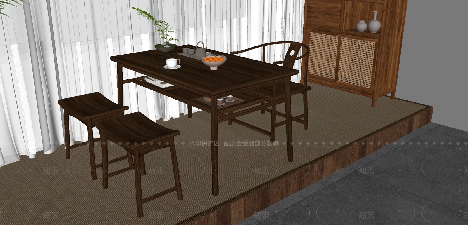 新中式茶桌椅SU模型下载【ID:1206833801】