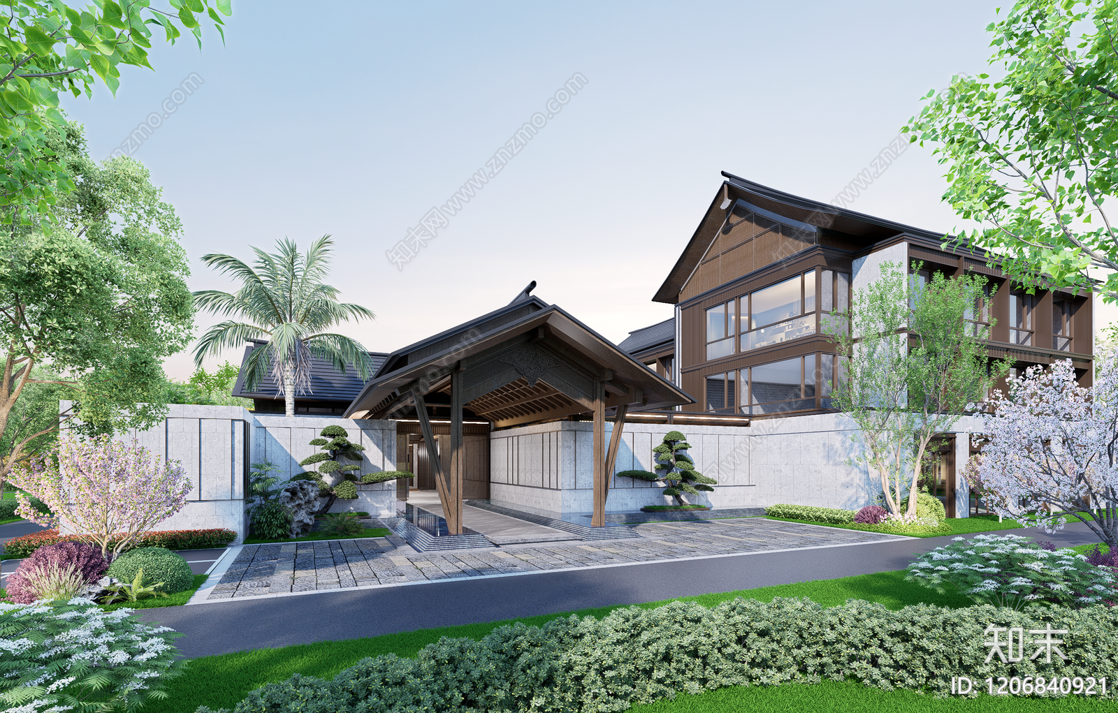新中式民宿建筑SU模型下载【ID:1206840921】
