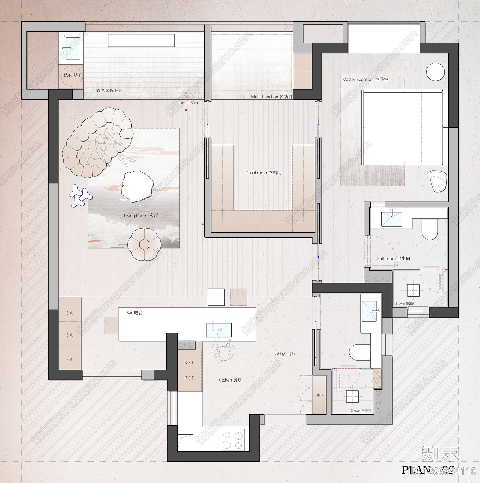 小户型平层施工图下载【ID:1206844110】