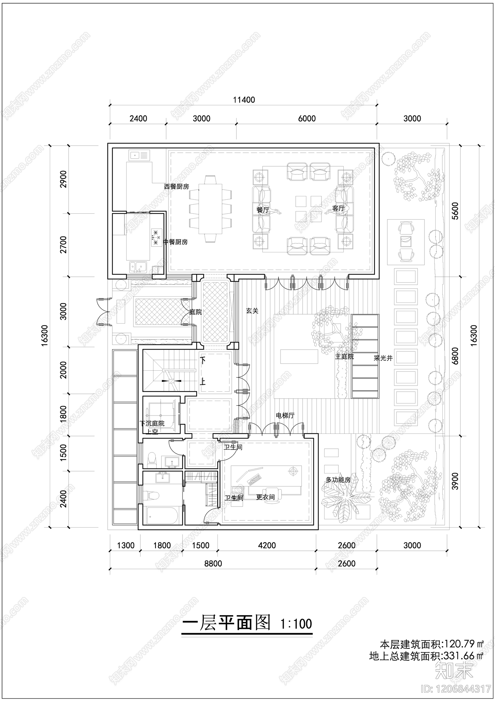 现代新中式别墅建筑施工图下载【ID:1206844317】