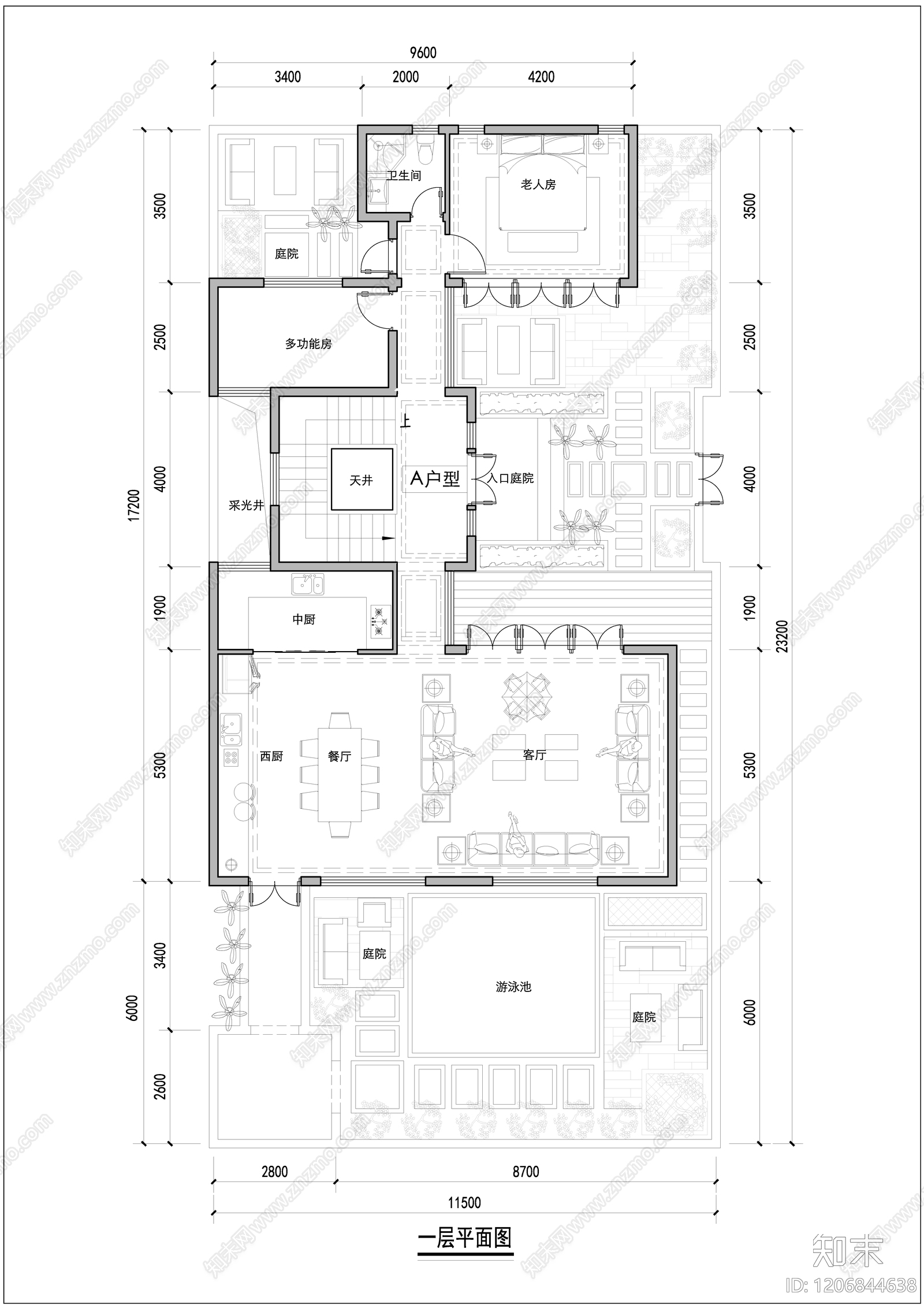 现代新中式别墅建筑施工图下载【ID:1206844638】
