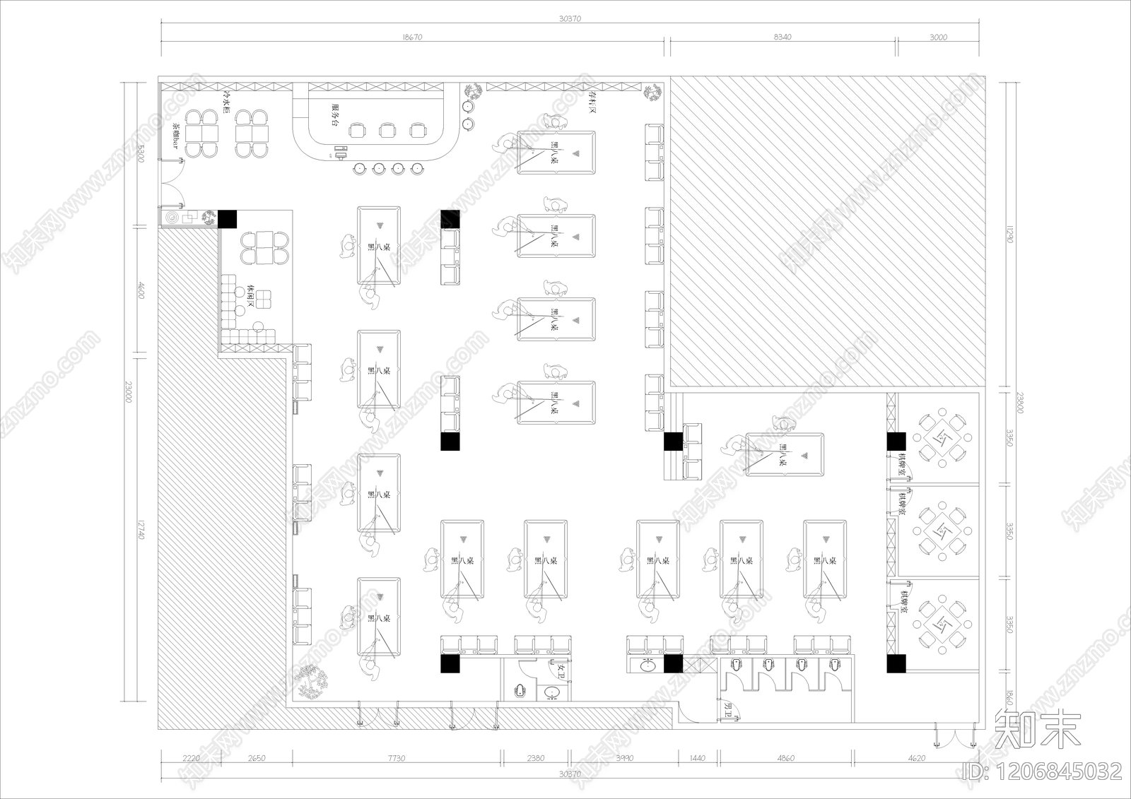 现代台球厅cad施工图下载【ID:1206845032】