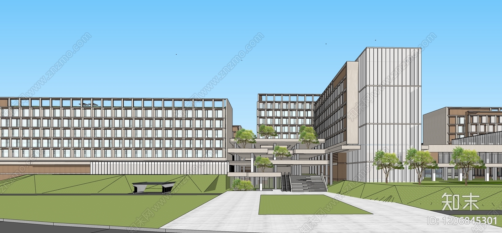 现代医院建筑SU模型下载【ID:1206845301】