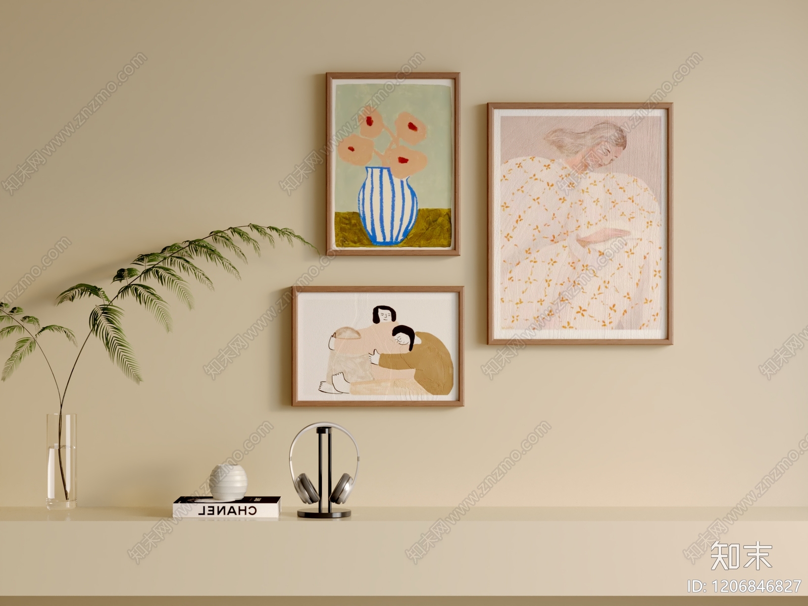 奶油北欧挂画3D模型下载【ID:1206846827】