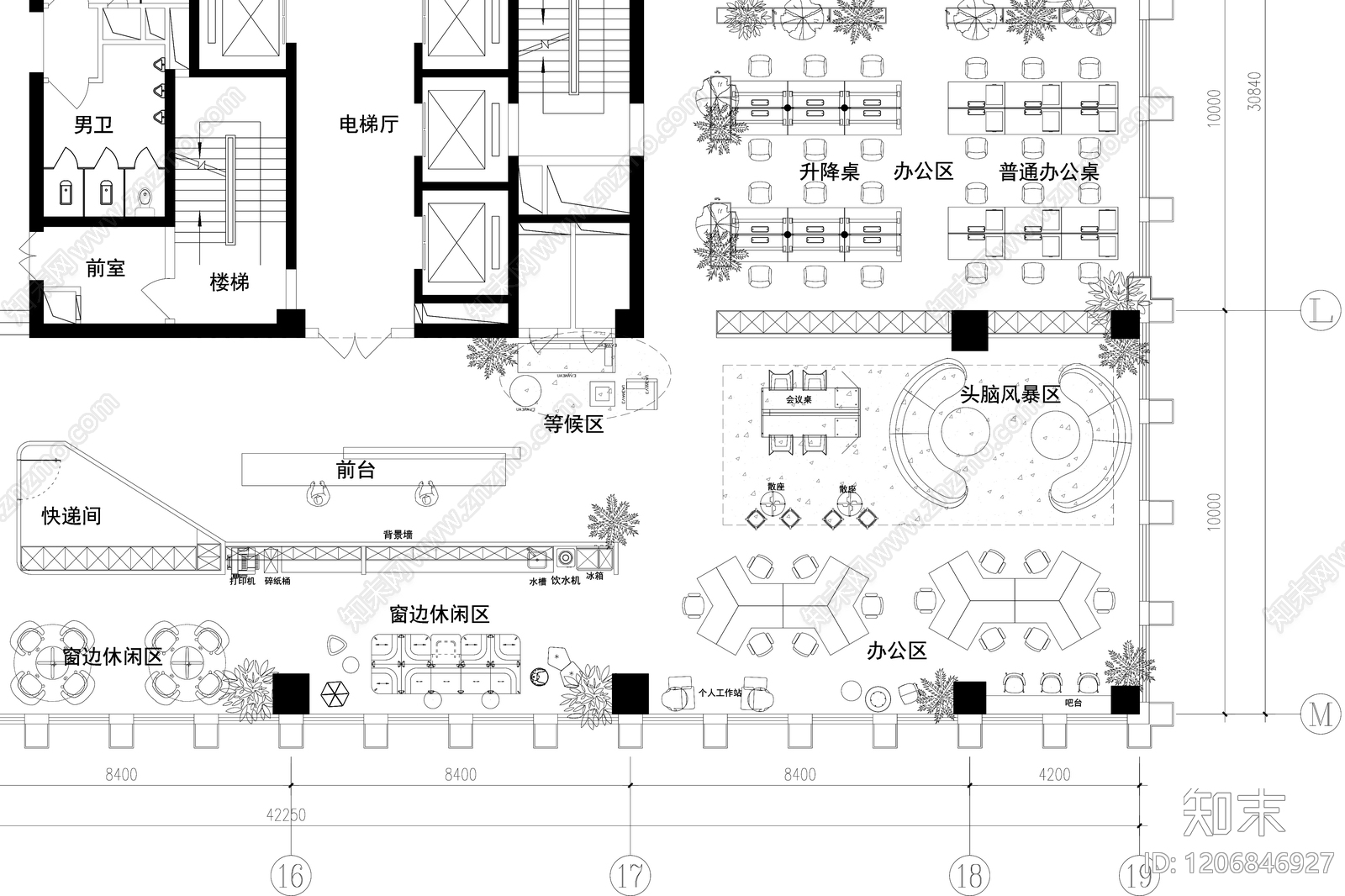现代开放办公室cad施工图下载【ID:1206846927】