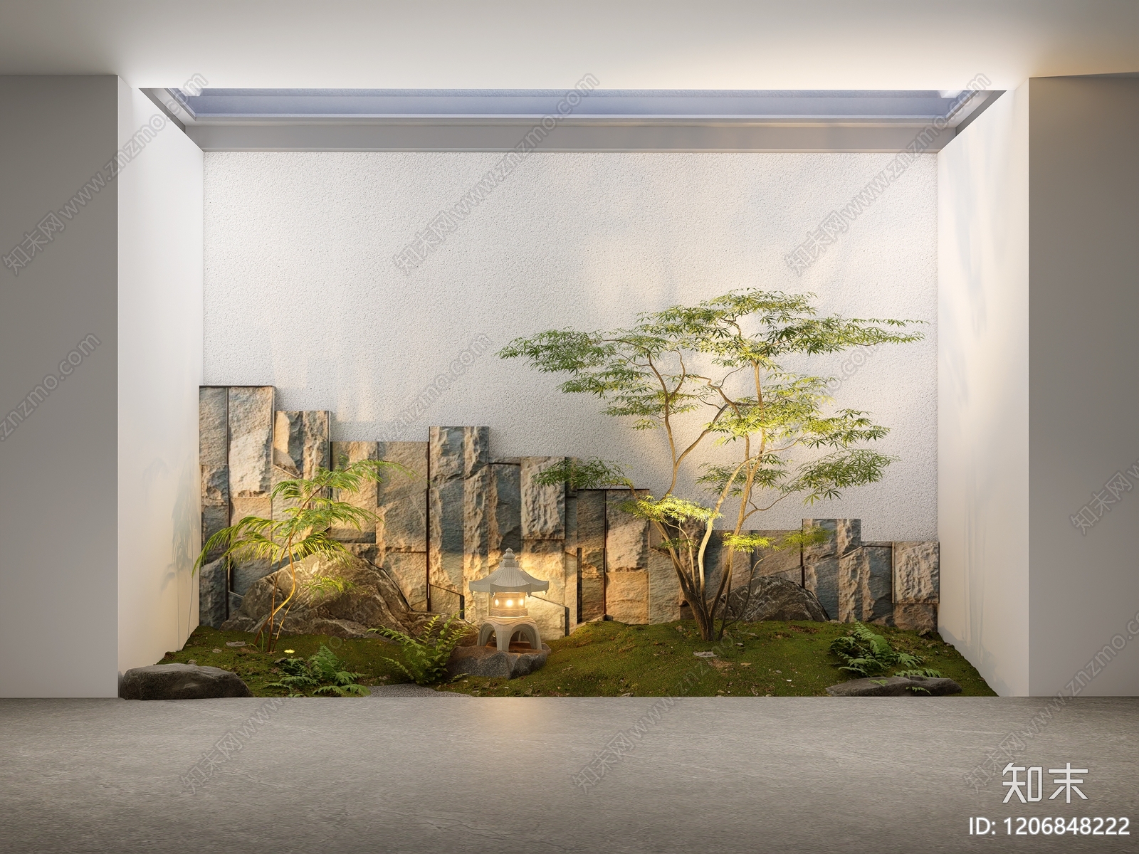 日式现代室内景观SU模型下载【ID:1206848222】