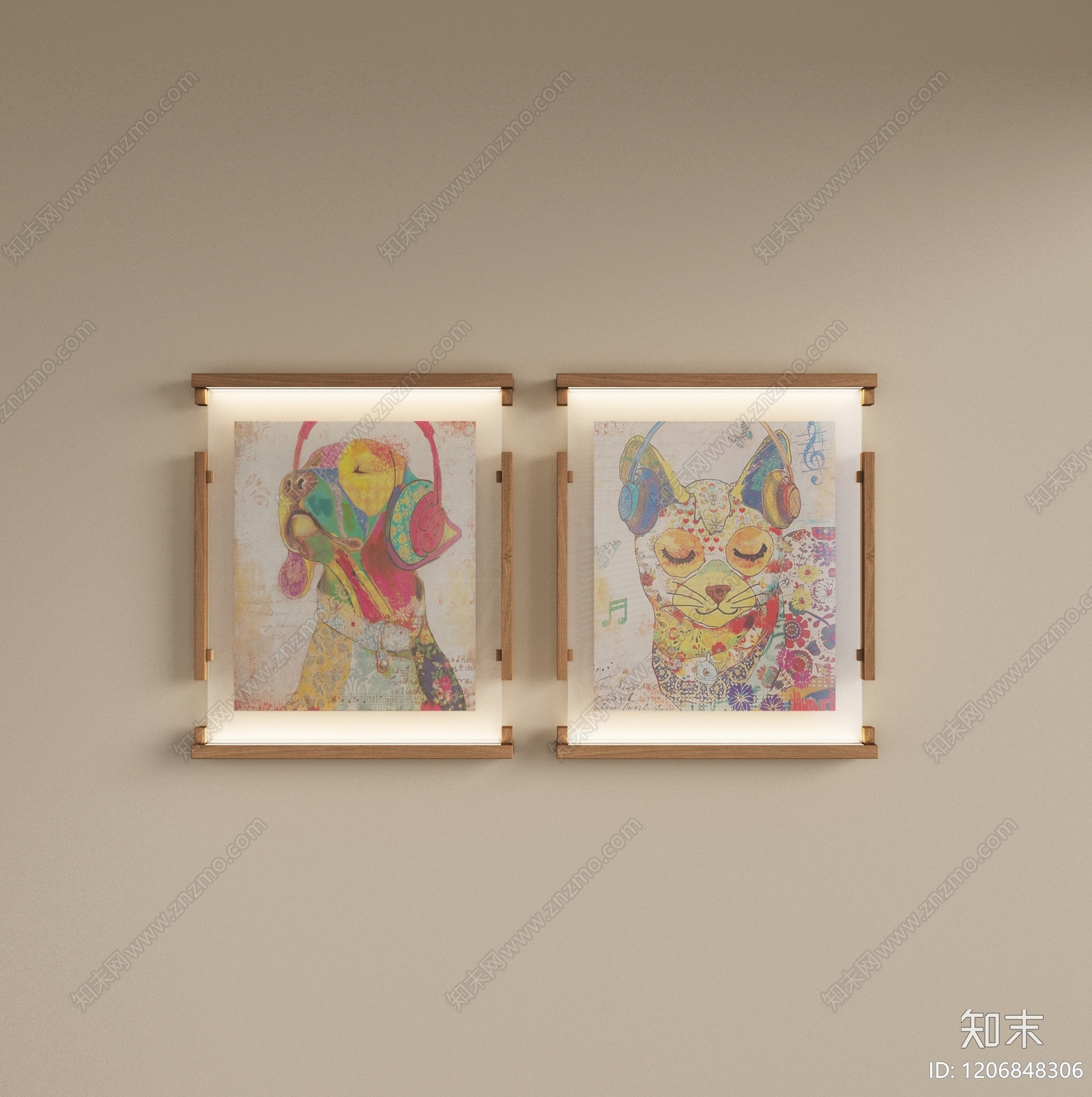 现代原木挂画3D模型下载【ID:1206848306】