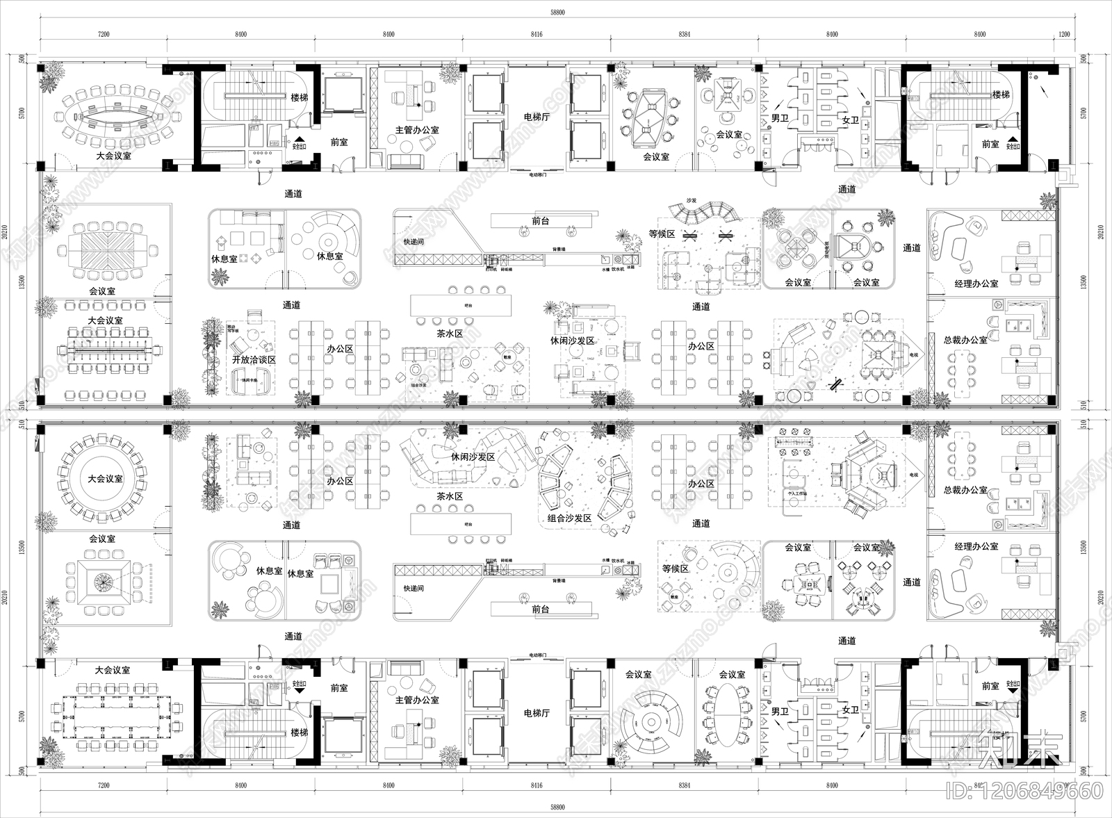 现代整体办公空间CAD图纸精品下载_知末网