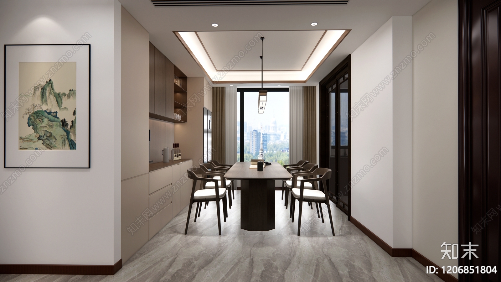 新中式中式家居餐厅SU模型下载【ID:1206851804】