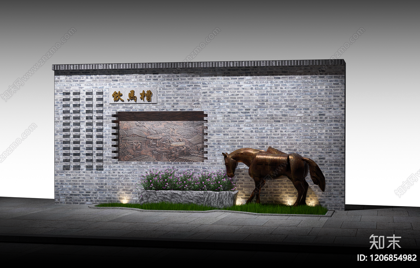 中式景墙SU模型下载【ID:1206854982】