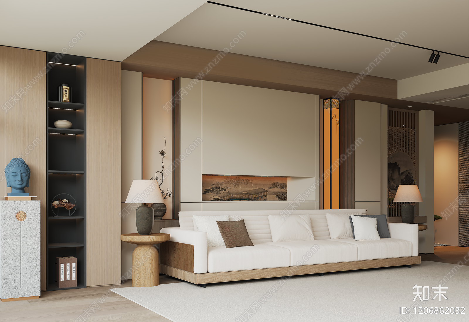 新中式沙发背景墙3D模型下载【ID:1206862032】