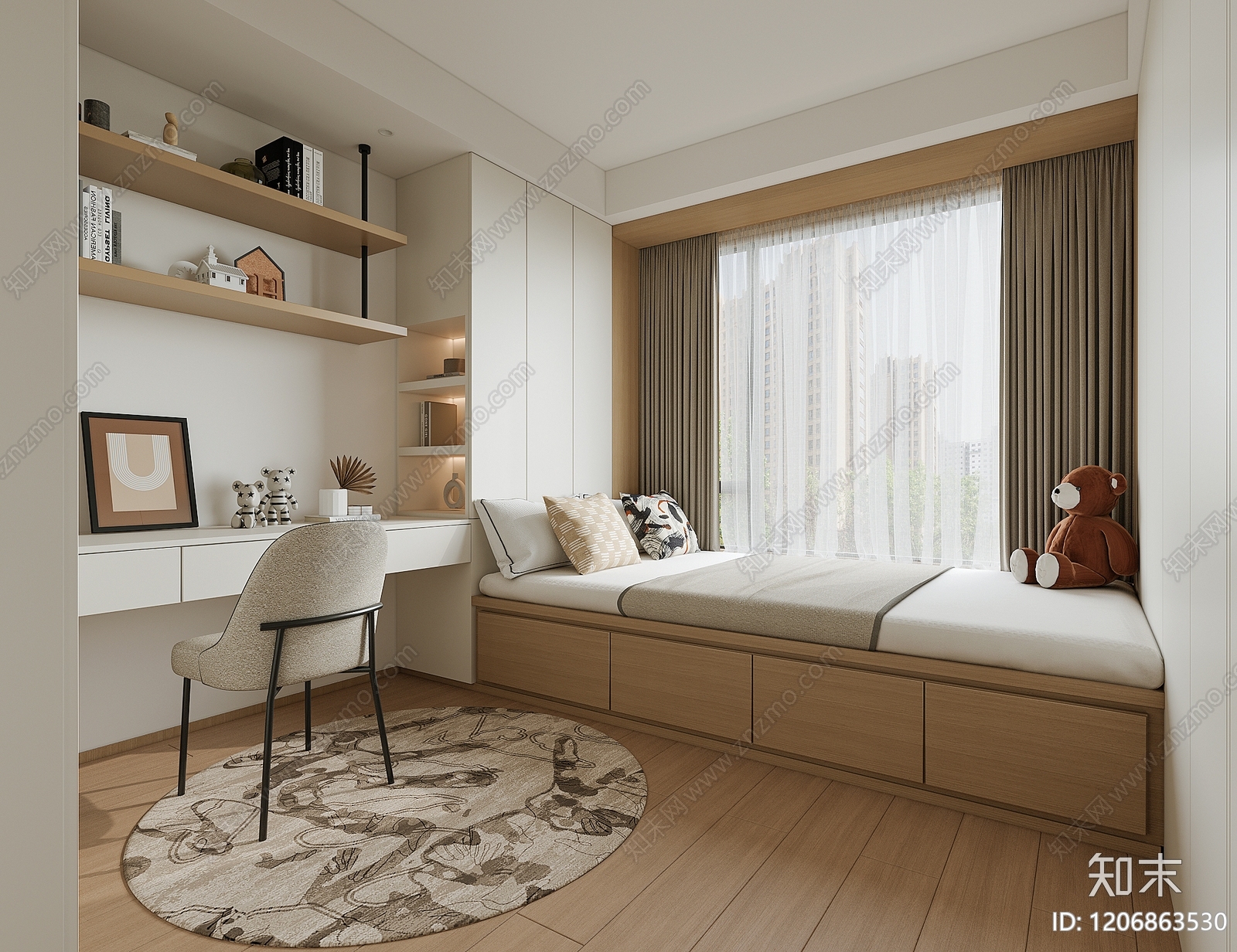 现代奶油通用儿童房3D模型下载【ID:1206863530】