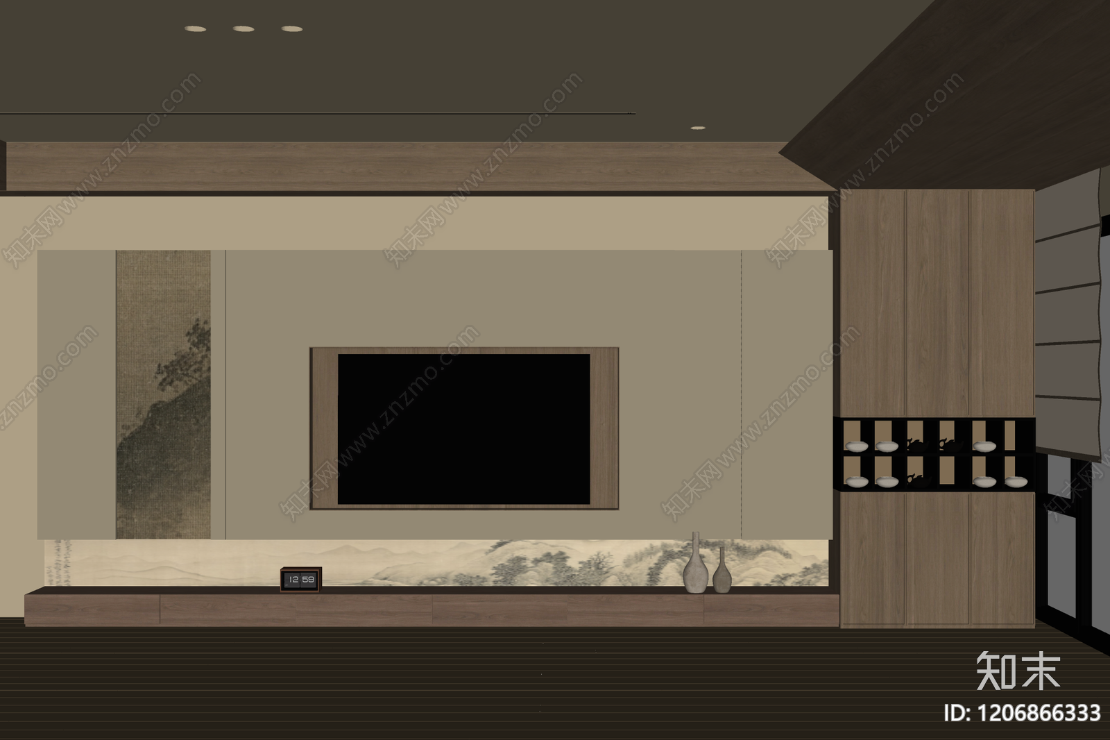 新中式复古背景墙SU模型下载【ID:1206866333】