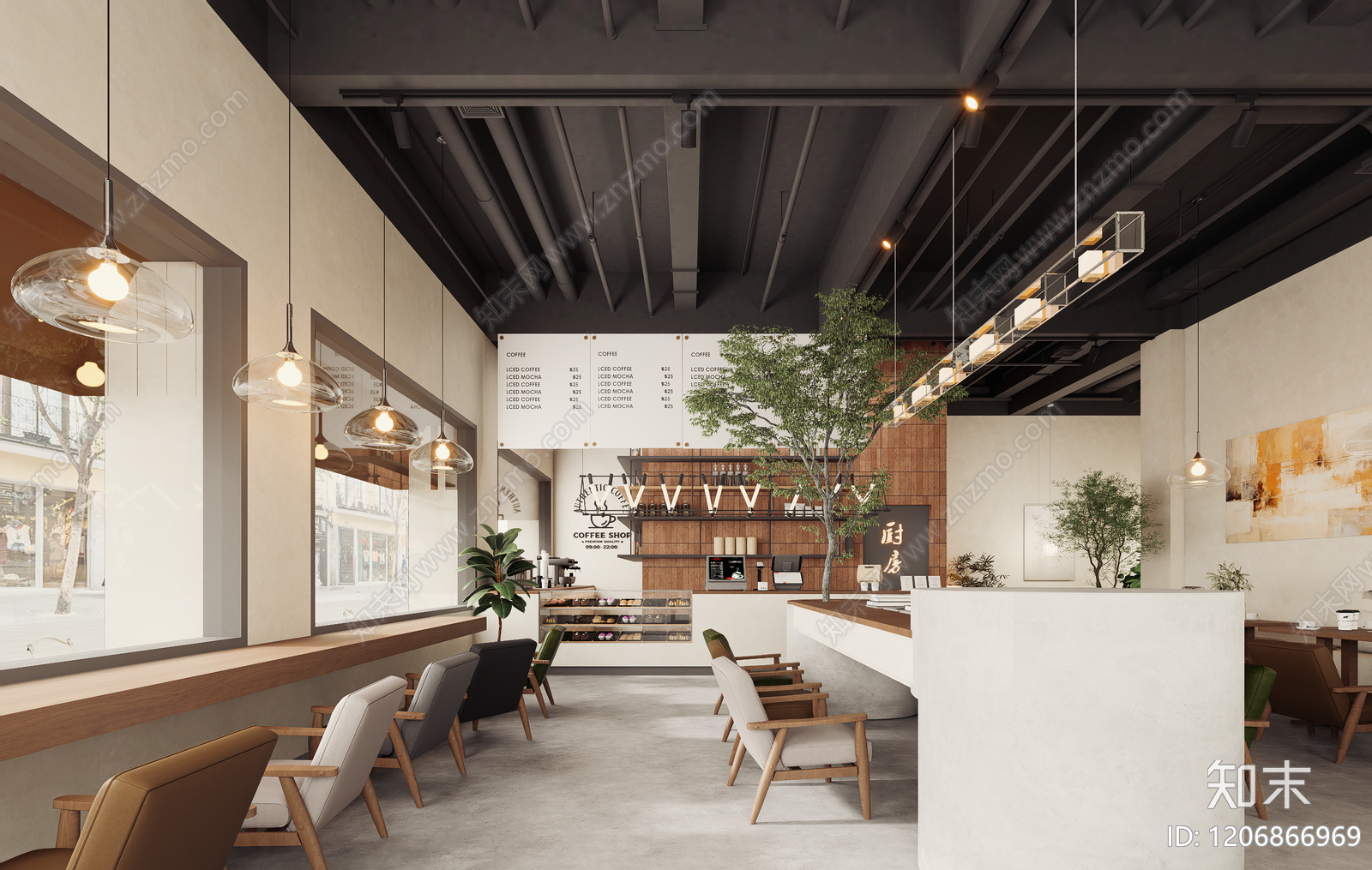 奶油原木奶茶店SU模型下载【ID:1206866969】