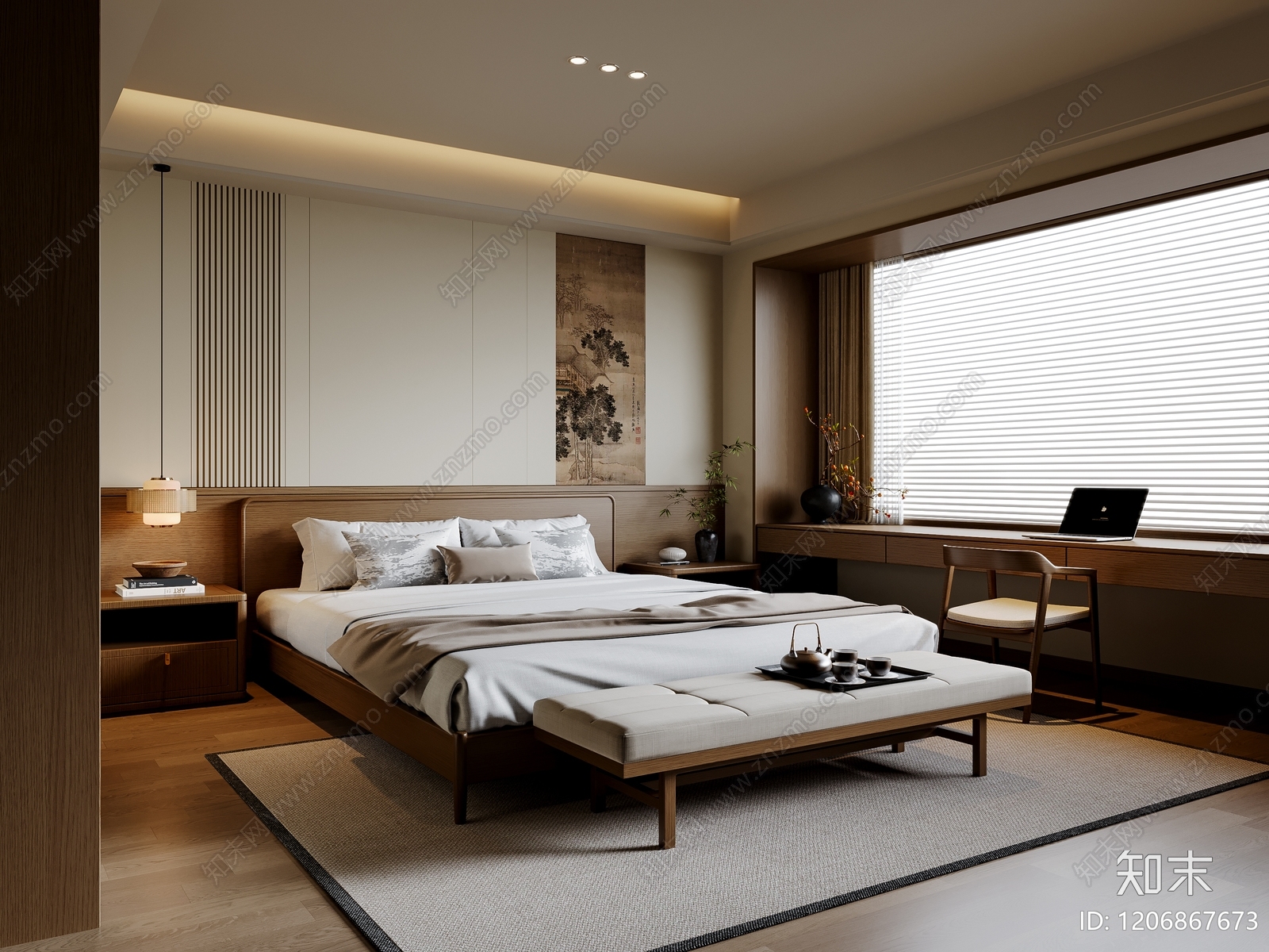 新中式家居卧室SU模型下载【ID:1206867673】