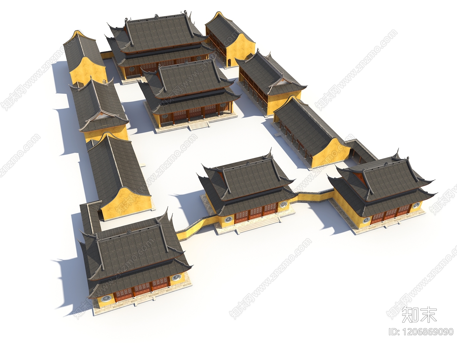 中式新中式寺庙建筑SU模型下载【ID:1206869090】