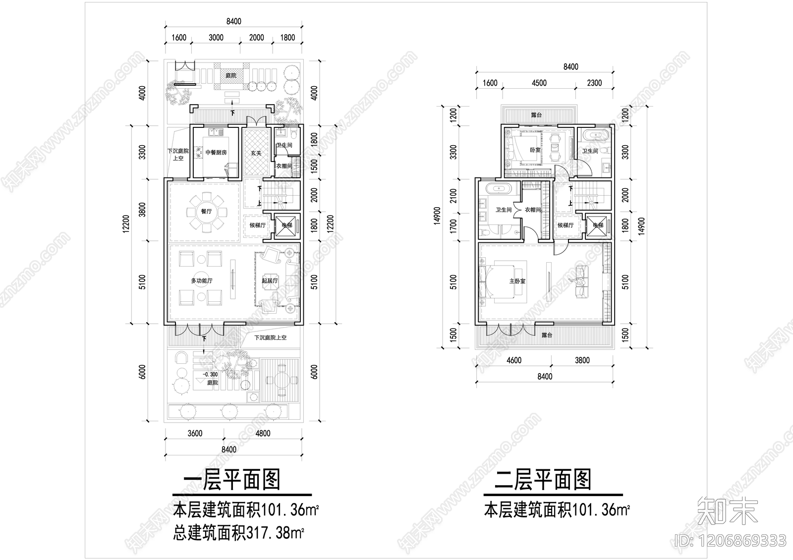 现代新中式别墅建筑施工图下载【ID:1206869333】