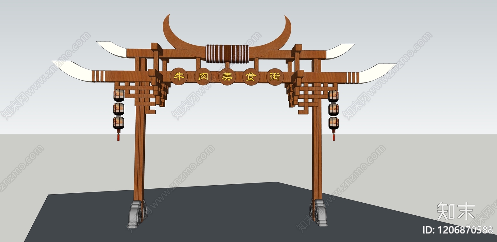 中式入口大门SU模型下载【ID:1206870588】