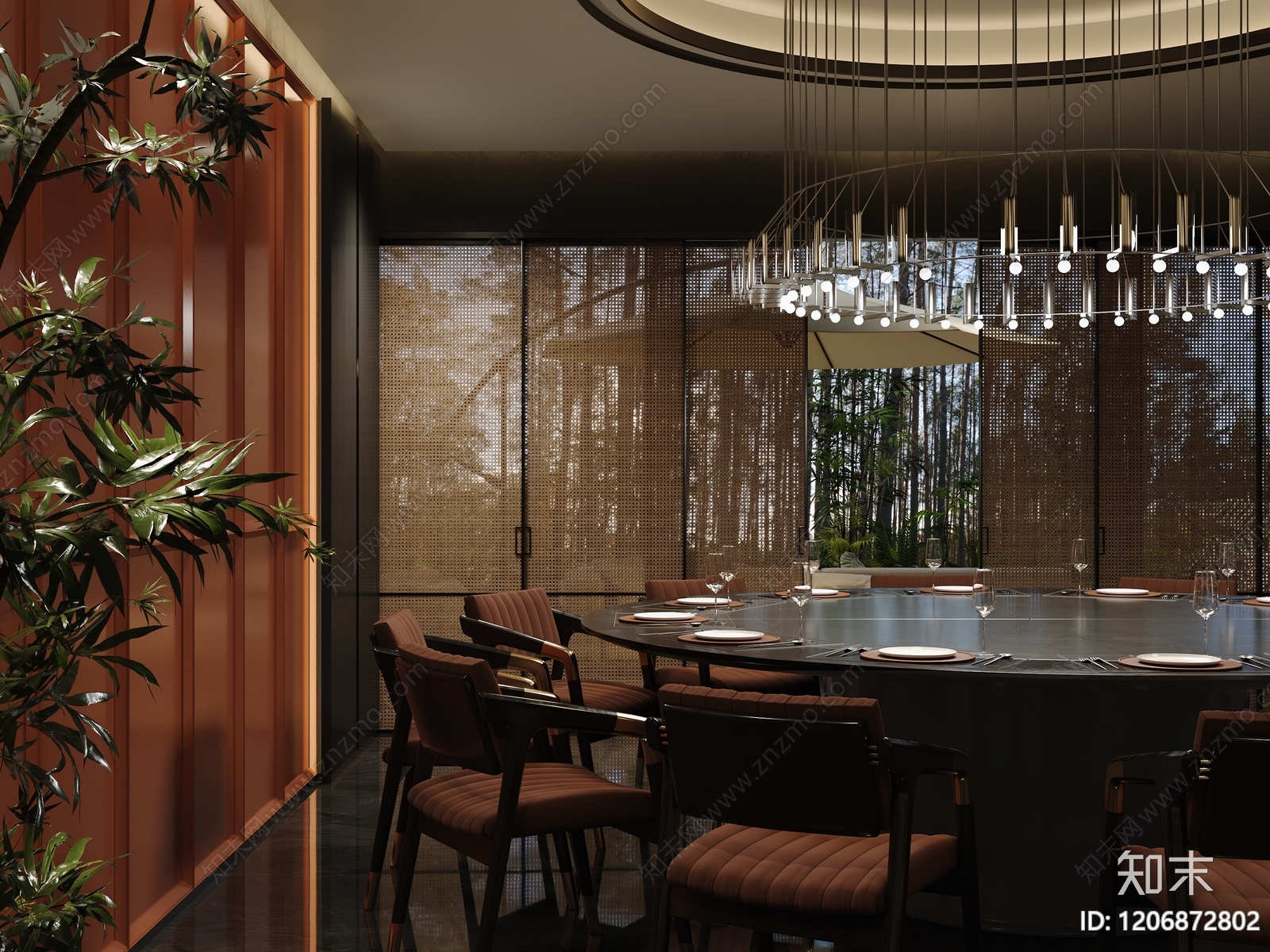 新中式轻奢中餐厅3D模型下载【ID:1206872802】