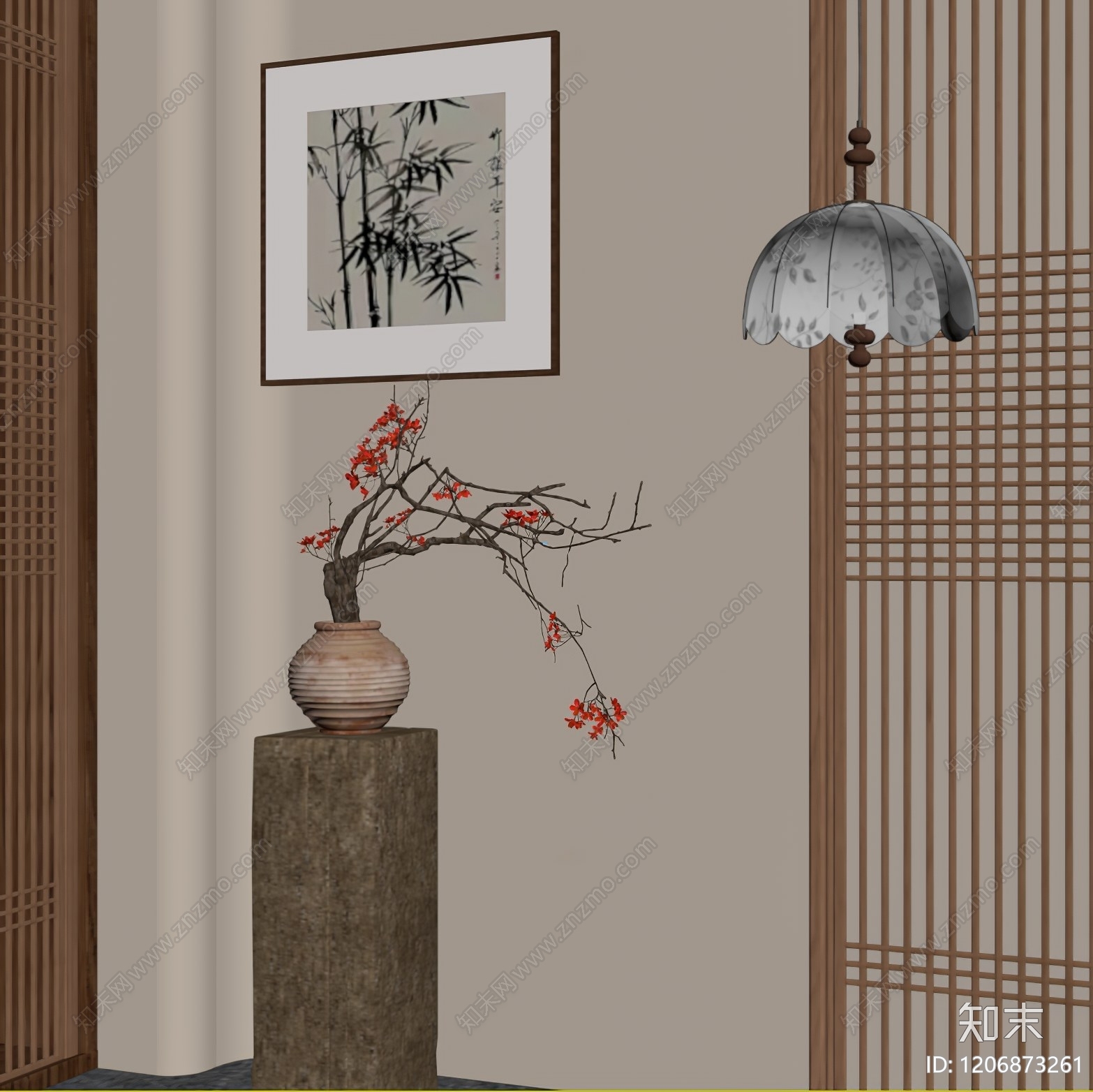 新中式花艺SU模型下载【ID:1206873261】