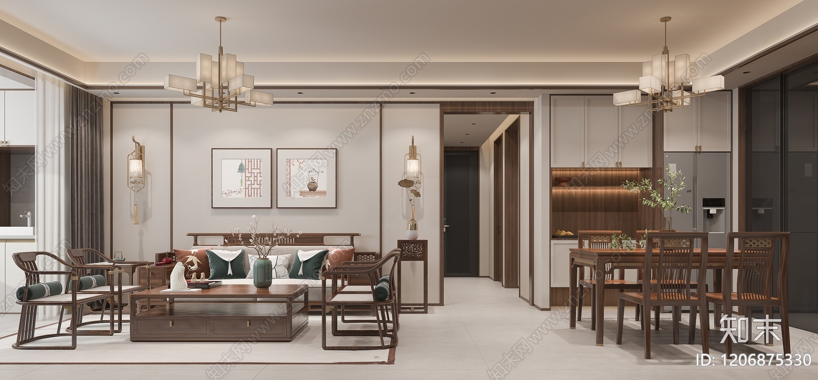 新中式家居客厅3D模型下载【ID:1206875330】