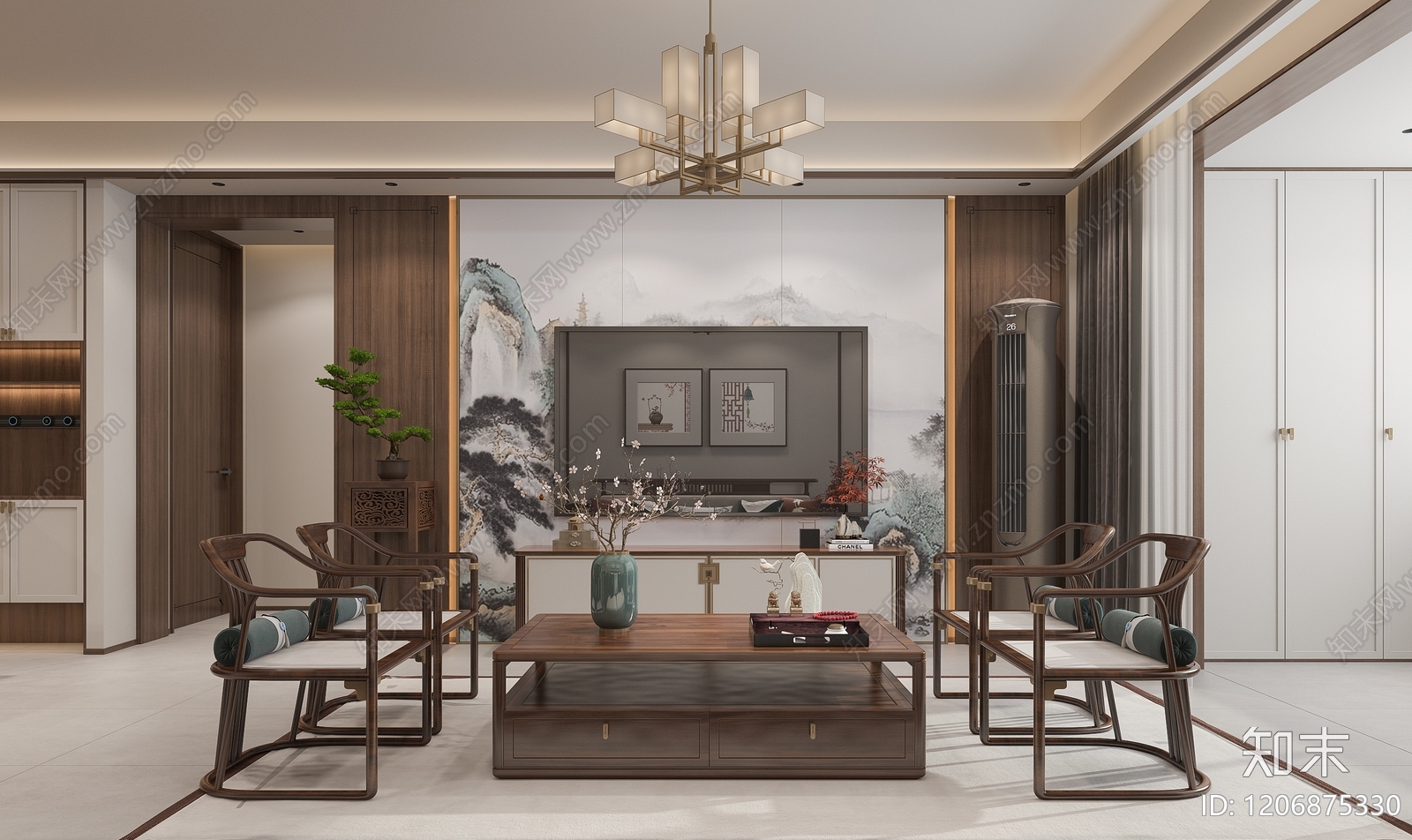 新中式家居客厅3D模型下载【ID:1206875330】