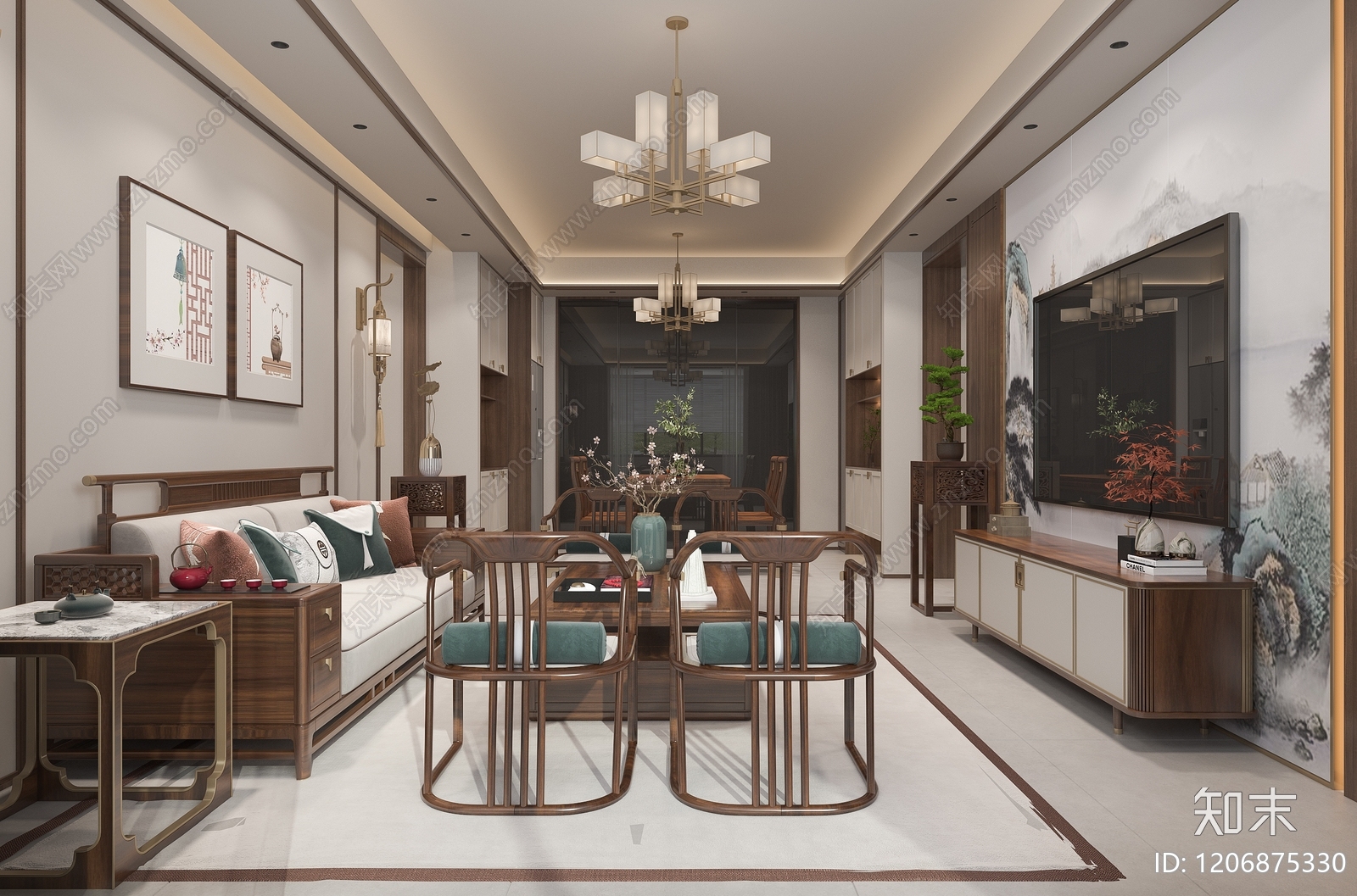 新中式家居客厅3D模型下载【ID:1206875330】