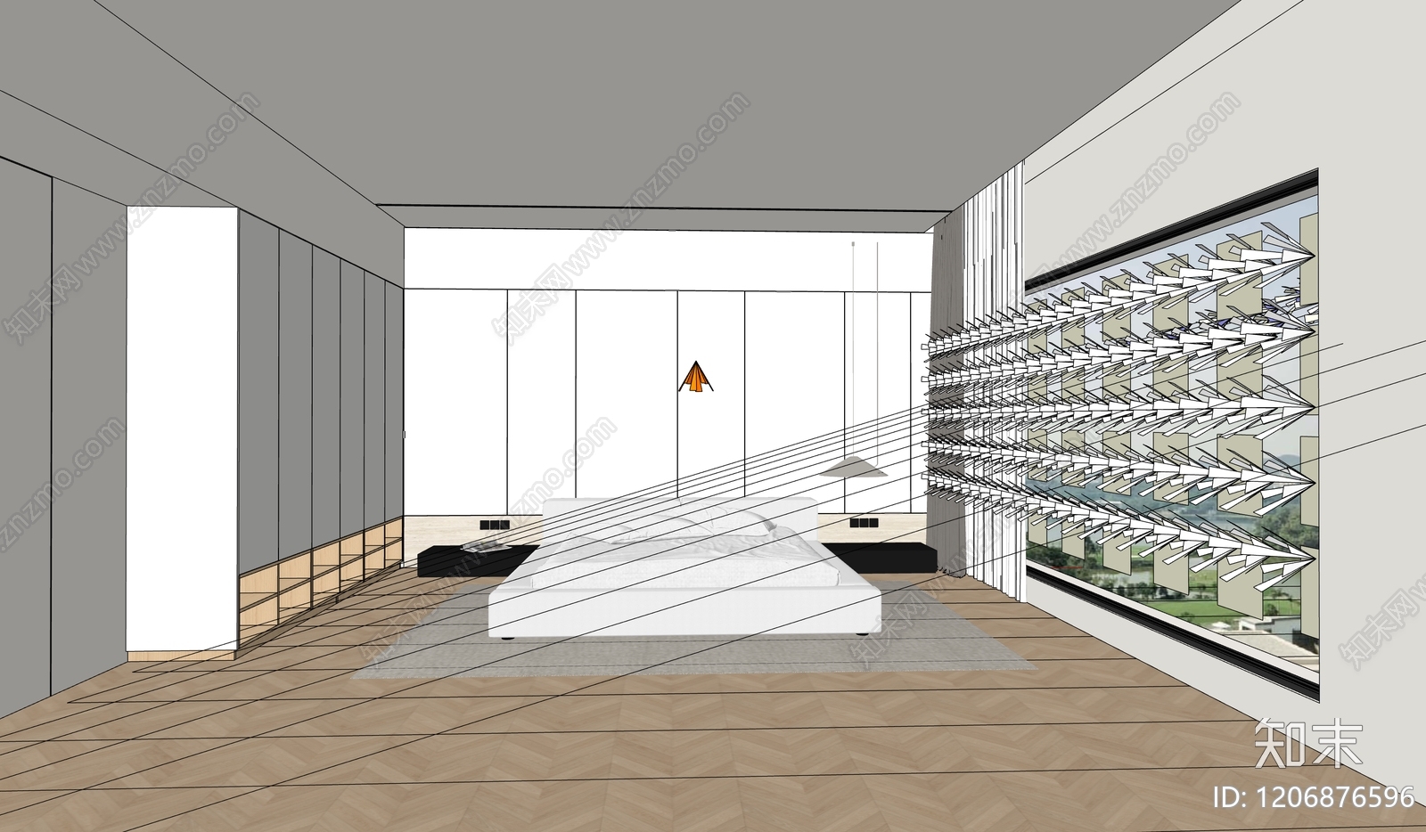 现代日式家居卧室SU模型下载【ID:1206876596】