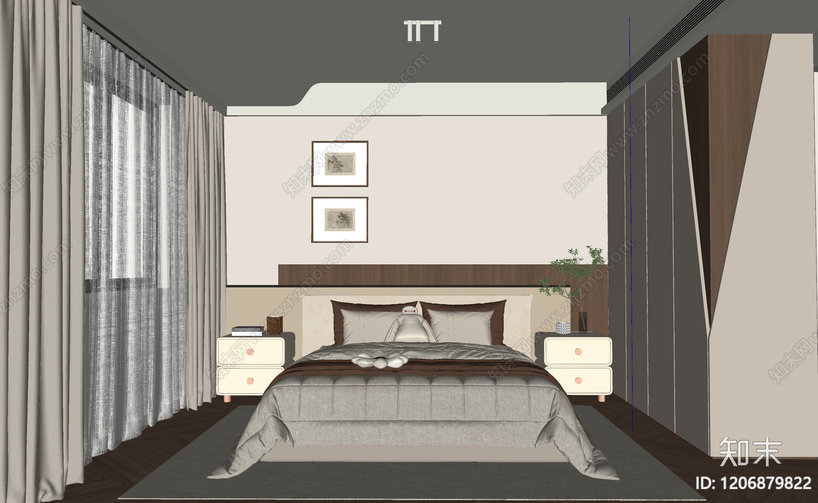 现代中古家居卧室SU模型下载【ID:1206879822】